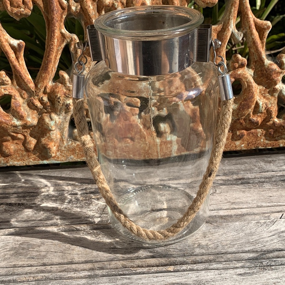 Glass Lantern Vase with Rope Handle - Clear Glass - Picture 3 of 11